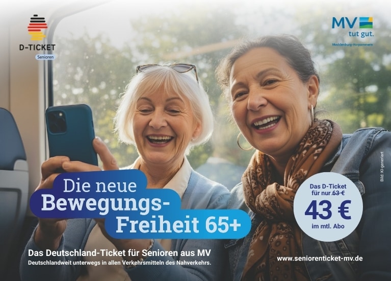 Werbemotiv D-Ticket Senioren für Menschen ab 65 Jahren in Mecklenburg-Vorpommern